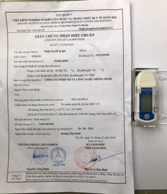 Giấy chứng nhận nhiệt ẩm kế tự ghi đã hiệu chuẩn