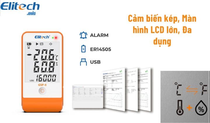 Máy ghi dữ liệu nhiệt độ và độ ẩm Elitech GSP-6 elitech gsp 6