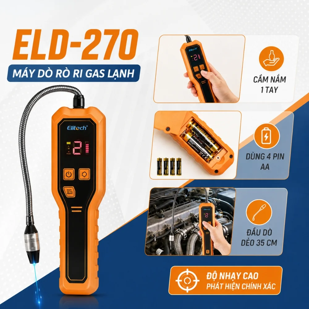 Máy dò rò rỉ môi chất lạnh Elitech ELD-270 (Độ nhạy 2g/năm) Máy dò rò rỉ môi chất lạnh Elitech ELD-270 (Độ nhạy 2g/năm) - Ảnh 2