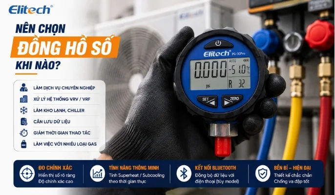 Đồng hồ cơ vs đồng hồ số HVAC 2026? Thợ nên chọn gì? Khi nào nên chọn đồng hồ số HVAC